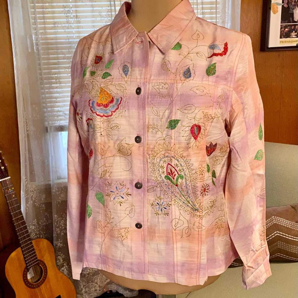Vintage Indigo Moon Boho Floral Embroidered Blouse (Size Xl)